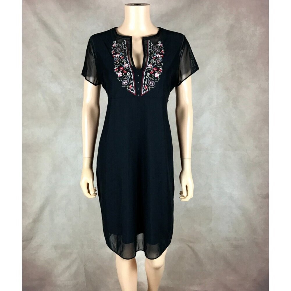 MOTHERHOOD MATERNITY Black Mesh Dress with Floral Embroidery Size Medium